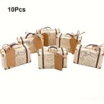 10PCS Vintage MINI Suitcase Favor Boxes With Tags & Burlap Twine - Perfect For Wedding & Travel Themed Parties Kraft Paper Candy