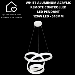 White Aluminum Acrylic Remote Controlled LED Pendant - 120W LED - 510MM