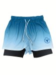 Men's Casual Gradient Double-layer Sports Shorts With Drawstring For Basketball Running