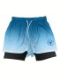 Men's Casual Gradient Double-layer Sports Shorts With Drawstring For Basketball Running