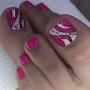 24-PIECE Pink Glossy Square Short Press-on Toenails With Fashionable Striped Pattern And Rhinestone Accents