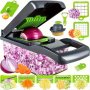 16PCS/SET Vegetable Chopper Multifunctional Fruit Slicer Vegetable Slicer Cutter With Container Onion Meat Grinder Chopper With Multiple Interchangeable Blades Household Potato Chopper Kitchen Supplies