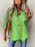 Colorful Button Front Simple Shirt Versatile Long Sleeve Shirt For Spring & Fall Women's Clothing