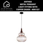 Anthea Metal Pendant Light Fitting With Copper Shade - 40W E27