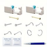 1 2PCS Disposable Nose Piercing Tool With Built-in Nose Stud Replacement Nose Rings Jewelry