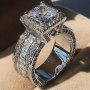 1pc Super Shining Men's Fashion Romantic Wedding Artificial Jewelry Exquisite Birthstone Anniversary Gift Engagement Ring Size 6-13#