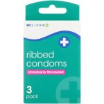 Clicks Swish Strawberry Ribbed Condoms 3 Pack