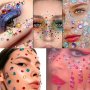 900PCS Acrylic Rhinestone Stickers Diy Eye & Brow Adhesive Gems Colorful Makeup Crystal Stickers For Masquerade & Parties Assorted Sizes Jewel Decals