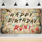 Stranger Happy Birthday Backdrop Decorations Upside Down Spooky Forest Themed Party Banner 5.9X3.6FT Horror Decorations For Birt