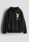 Print-motif Zip-top Sweatshirt - Black Pikachu