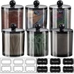 Sheechung 6 Pack Qtip Holder Black Qtip Dispenser Apothecary Jars With Lids For Cotton Swabs Balls Pads 12OZ & 10OZ Acrylic Bath