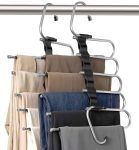 2 Pack Pants Hangers Space Saving- Multi Pants Hanger Save 80% Space - 5 In 1 Pant Rack Hanger For Clothes Organizer Multifuncti