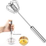1PC 2PCS Egg Beater Household Semi-automatic Whisk 304 Stainless Steel Egg Whisk Rotation Egg Beater Multifunctional Egg Whisk F