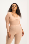 Zola Mesh Long Sleeve Bodysuit - Nude - L