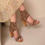 Women's Leopard Print Trendy Boots Back Zipper Chunky Heel Summer Shoes Versatile Cute Out Slim Sandals