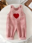 Baby's Sweet Heart Embroidery Pocket Patched Corduroy Jumpsuit Trendy Overalls Toddler & Infant Girl's Clothing