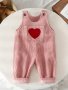 Baby's Sweet Heart Embroidery Pocket Patched Corduroy Jumpsuit Trendy Overalls Toddler & Infant Girl's Clothing