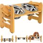 Elevated Dog Bowls Tilted Adjustable Raised Dog Bowls-tilted Cat Food Bowls For Small Size Dogs And Cats With 2 Stainless Steel Bowls Non-slip Bamboo