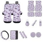 Widea 17 Pcs Car Seat Cover Full Set For Women Purple Butterfly Car Accessories Decor Auto Cup Holder Pad+car Floor Pad+steering