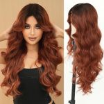 7JHH Wigs Reddish Brown Lace Front Wig For Women 28IN Long Wavy Curly Glueless Wigs 160 Density Natural Hair Soft And Gorgeous C