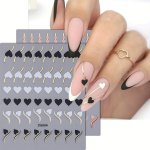 2PCS SET French Tips Love Heart Design Nail Art Stickers 3D Golden Rose Silver Curve Stripe Lines Tape Swirl Sliders Adhesive Ge