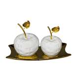 Ceramic Apples SET 2 White With Gold Leaves 9CM