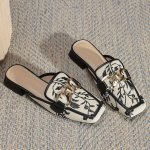 Women's Chain Decor Chunky Low Heel Shoes Elegant Square Toe Slip On Shoes Women's Comfortable Shoes