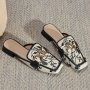Women's Chain Decor Chunky Low Heel Shoes Elegant Square Toe Slip On Shoes Women's Comfortable Shoes