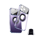 Magsafe Purple Plating Case With Lens Guard & Stand For Iphone 15 + Lux Bag
