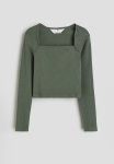 Ribbed Square-neck Top - Green