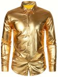 Metallic Shiny Men's Long Sleeve Button Up Shirt For Spring Fall Party Nightclub