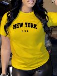 New York Letter Print T-Shirt Short Sleeve Crew Neck Casual Top For Summer & Spring Women's Clothing