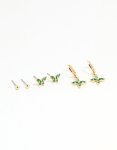 Goldair Gold Green Diamante Butterfly & Cross Mixed Stud Earrings 3-PACK