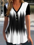 Plus Size Short Sleeve T-Shirt Casual V Neck Colorblock T-Shirt Women's Plus Sizeclothing