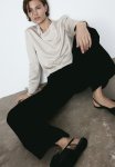 Cowl-neck Satin Blouse - Light Beige
