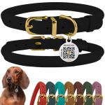 Bronzedog Rolled Leather Dog Collar Soft Waxed Leather Round Design Prevents Tangling & Matting With Qr Id Tag For Small Medium