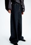 Studio: Wide Statement-button Jeans - Black