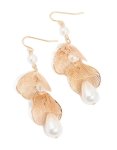 Goldair Gold Pearl Laser Cut Petal Drop Earrings