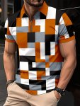 Breathable Regular Fit Color Block Golf Shirt Men's Casual V-neck T-Shirt Short Sleeve For Summer Men's Clothing
