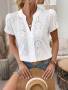 Shein Women's Notched V-neck Puff Sleeve Shirt Short Sleeve Tops