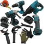 4 Piece Wireless Power Tool Set 2 Battery Packs With Gloves & Tape Measure