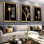 3 Pieces Of Artistic Black And Golden Dandelion Posters - Suitable For Home Office Living Room And Bedroom Decor