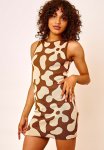 Knitted MINI Dress - Brown Abstract