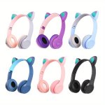 Cute Cartoon Cat Ear Wireless Headphones With LED Lights - Foldable Stereo Sound Noise-canceling MIC Wireless Connectivity For T