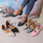Women's Solid Color Stylish Flats Ankle Strap Lightweight Low Heeld Point Toe Versatile Shoes