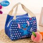 Disney Stitch Insulated Lunch Bag With Polka Dot And Floral Design Durable Canvas Zippered Cooler Tote For Travel & Picnic