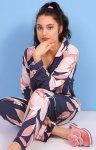 Ladies' Hibiscus Long Sleeve Pyjama Set - Navy - Navy / M