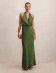 Becca Cowl Halter Satin Dress - 18 Stone Green