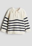 Cotton-knit Jumper - White blue Striped