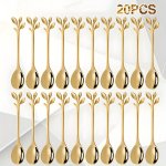 10/20PCS Stainless Steel Coffee Spoon Set Creative Leaf-shaped Handle Coffee Stirrer Honey Spoon Fruit Spoon Silver And Gold Col